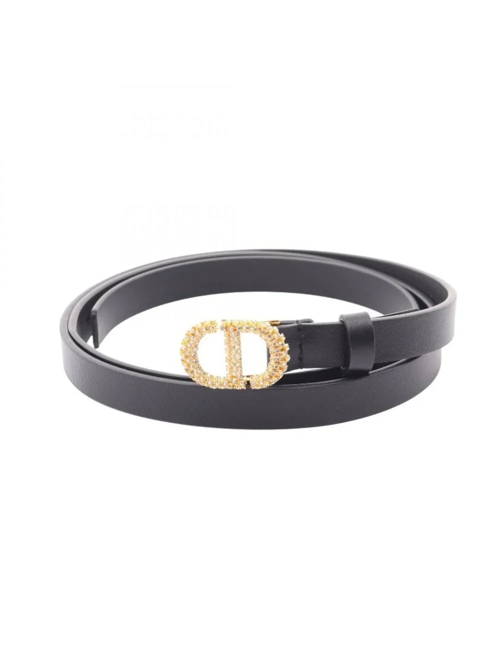 Dior Belt CD Logo Buckle Rhinestone Gold Leather